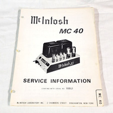 McIntosh MC40 MC-40 Tube Amplifier Service Manual Original 