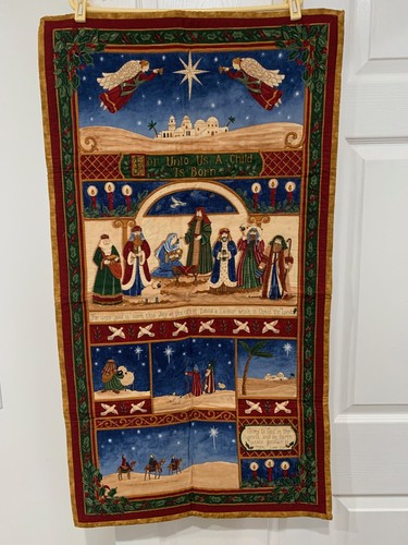Hand Sitched, Vintage, Christmas Wall Hanging Quilt, 39.25 x 21.5 Inches - Picture 1 of 7