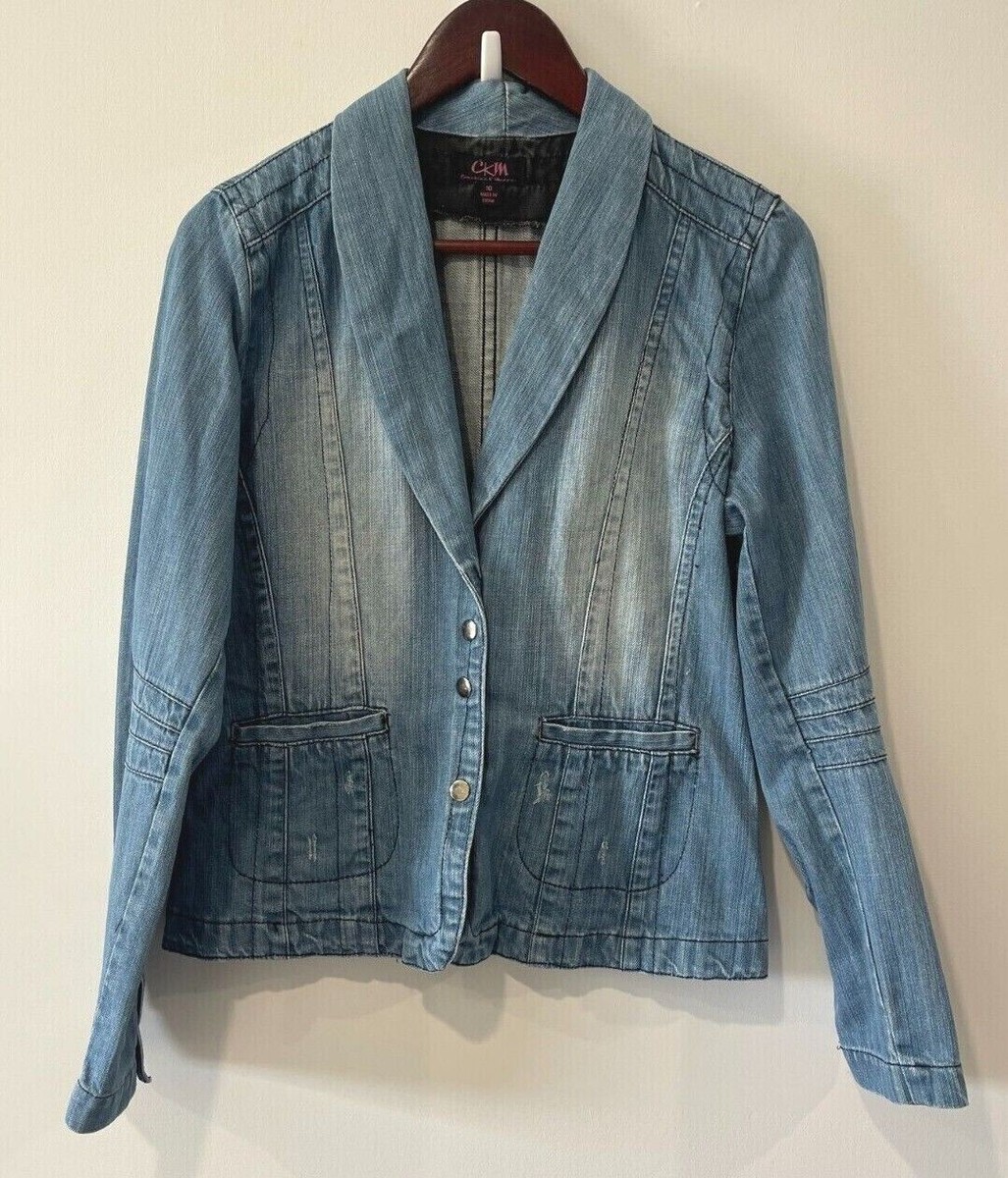 CKM Caroline Morgan Denim Jacket Womens Size 10 Blue Buttons