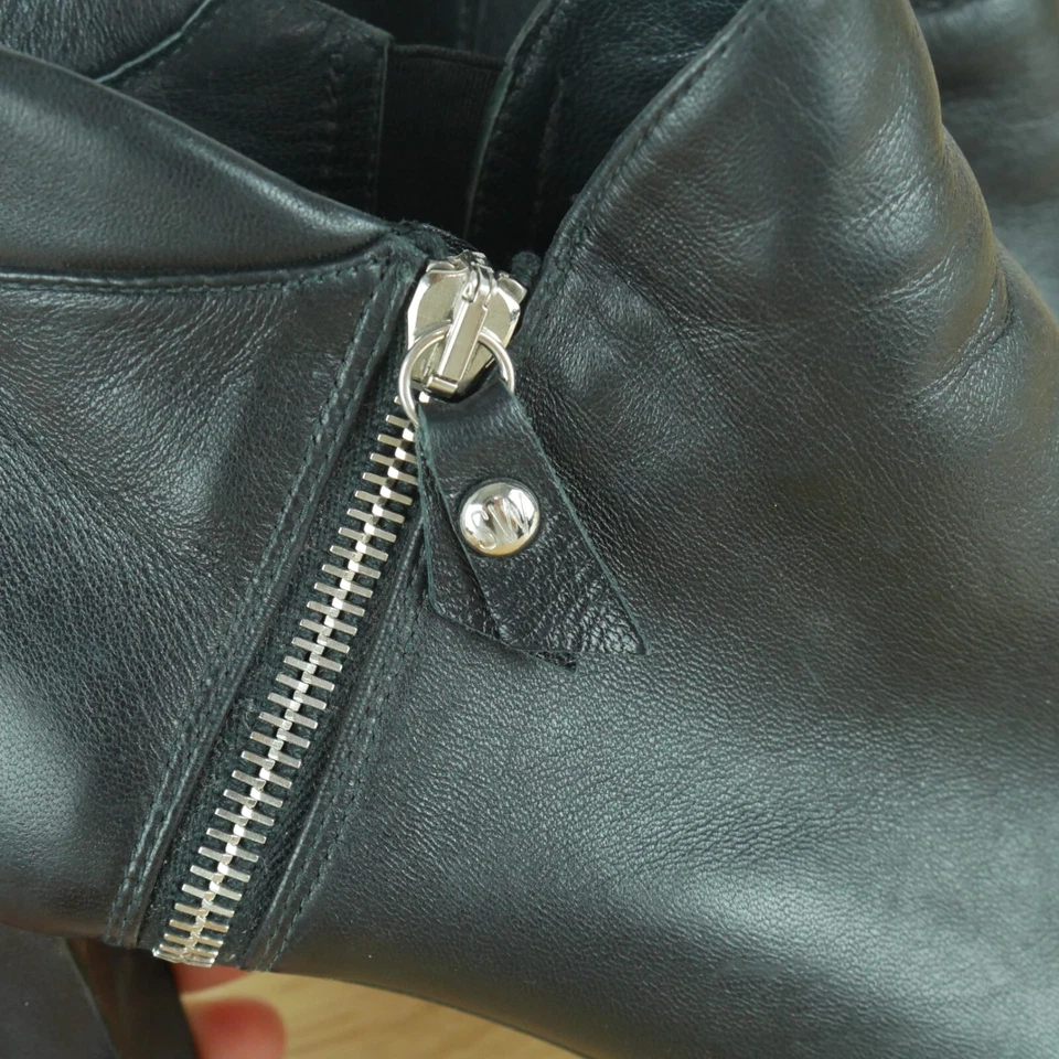 Stuart Weitzman Size 10 Ankle Boot Peep Toe Side Zip Black Bootie Leather Heels - Image 2 of 4