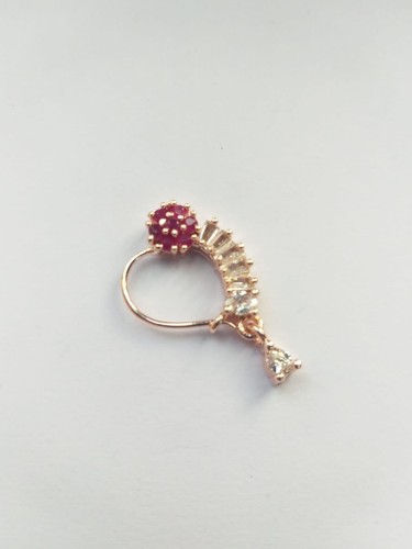 Rose Gold Plated Marathi Nose Ring Indian Pierced Nath Crystal Nose Hoop Jewelry - Picture 6 of 6