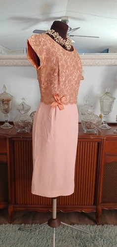 Vintage 60's Pink Lace Dress Romantic Cocktail Party Rayon Crepe Sz M Gorgeous - Picture 4 of 10
