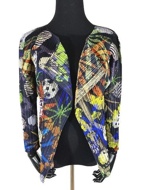 PLEATS PLEASE Issey Miyake Botanical 3/4 Sleeve Cardigan Multicolor Size 3