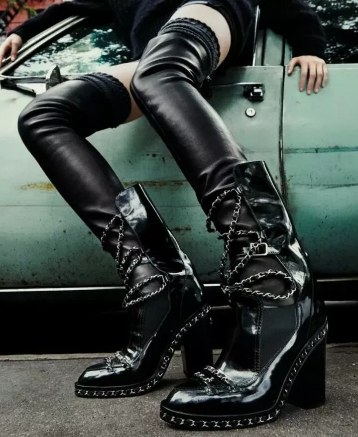 chanel thigh high rubber boots