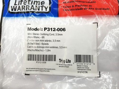Tripp-Lite Mini Stereo Dubbing cable, 6', 3.5mm P312-006 - Picture 5 of 6