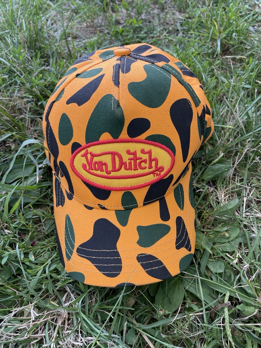 Von Dutch Orange, Green, and Black Camo Trucker Hat, Hard To
