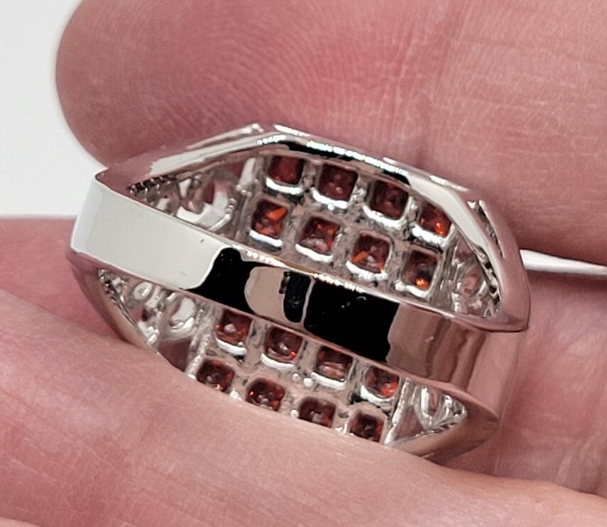 Silvertone** Rectangle CZ Fire Orange Rectangle M… - image 8