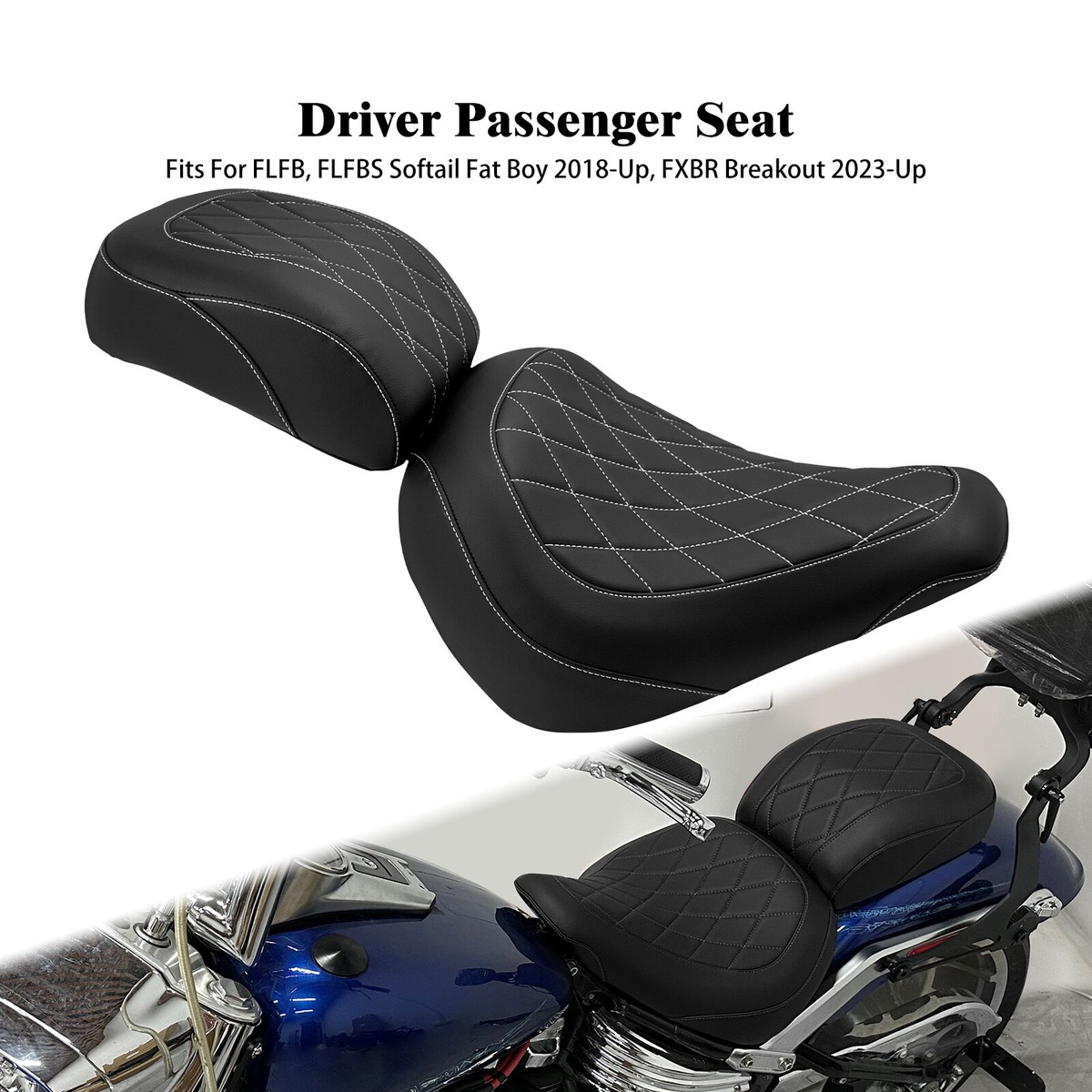 Harley-Davidson FXBR シート White Stitch Driver Passenger Pillon Seat For Harley