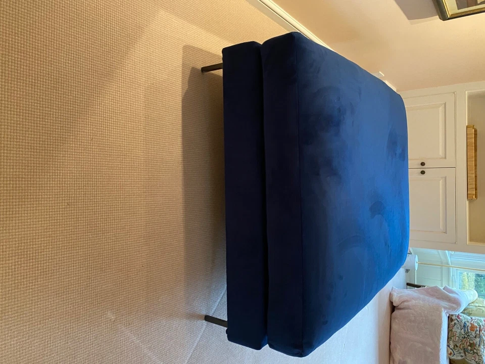 Otomana Pottery Barn de terciopelo azul marino, nueva, grande, moderna, terciopelo de alto rendimiento Foto 2 de 4