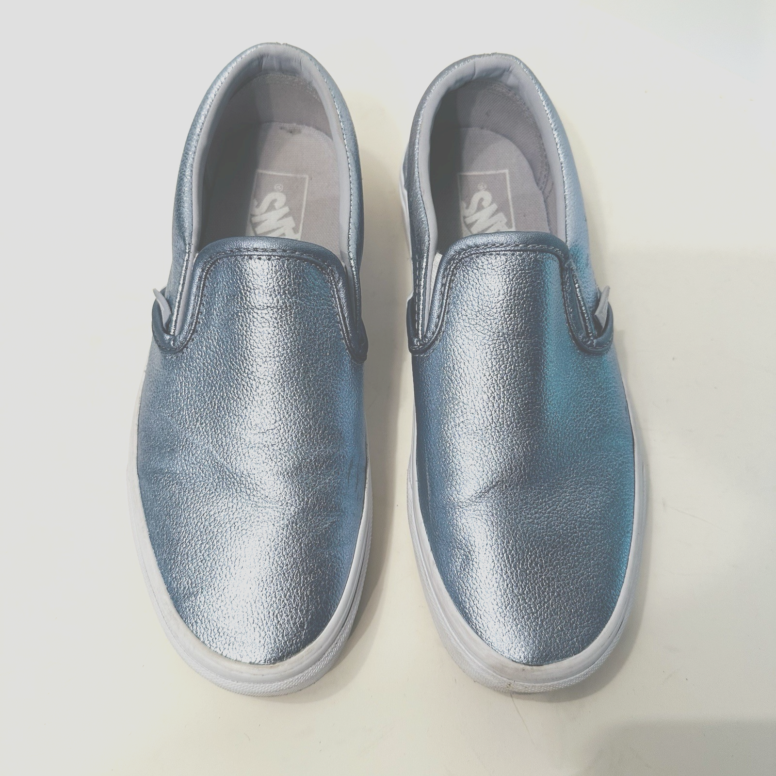 VANS Classic Silver Blue Metallic Slip On Shoes Womens 7 Mens 5.5 Preowned-image