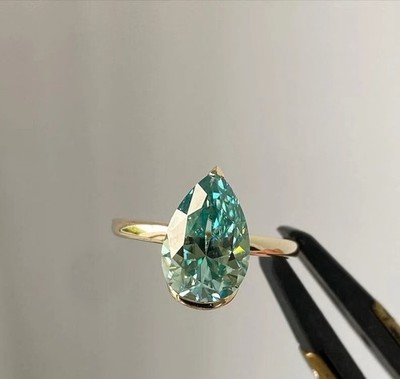 4 Karat Blau Behandelt Diamantring Birne Form VVS1 Zertifiziert! Hochzeit Ring