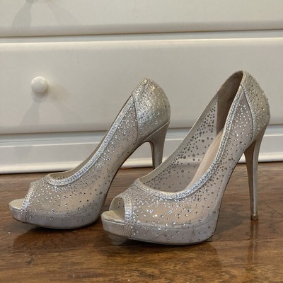 David Bridal Sheer Rhinestone Stiletto Heels Formal Shoes, Size 7.5 Wedding