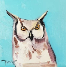 Jose Trujillo Art PRINT 16x16 Impressionism Painting Artist Whimsical Owl Bird