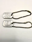 HASBRO 1964 VINTAGE GI JOE SET OF 2 DOG TAGS ( PATINA ON BEAD CHAIN)