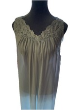 Vintage Shadowline Sleeveless Nylon Nightgown Blue Lace Embroidery Size Medium
