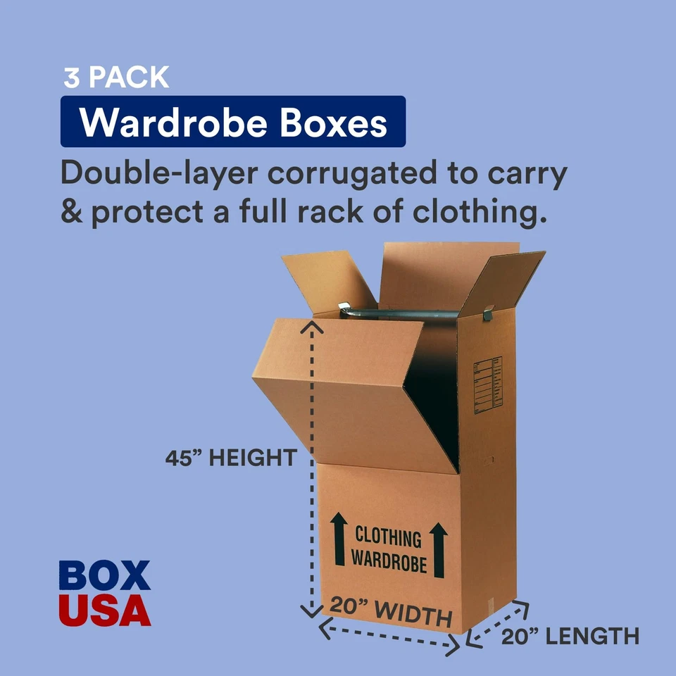 Heavy Duty Wardrobe Moving Boxes Tall with Bars 20"L x 20"W x 45"H (3-Pack) L... - Image 2 of 4