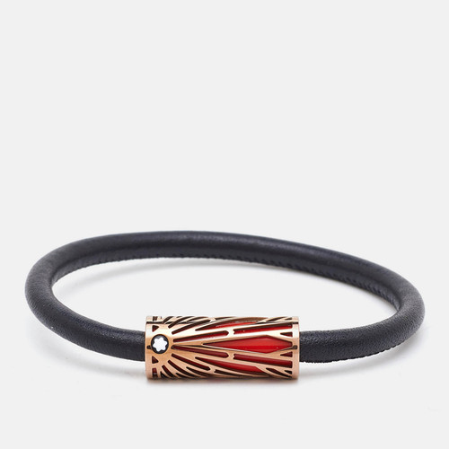 Montblanc Meisterstuck Coral Lacquer Leather Rose Gold Plated Steel Bracelet