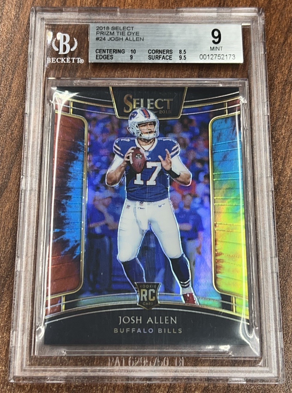 JOSH ALLEN 2018 Panini Select 24 Tie-Dye Prizm RC /25 BGS 9 Mint Rookie Bills
