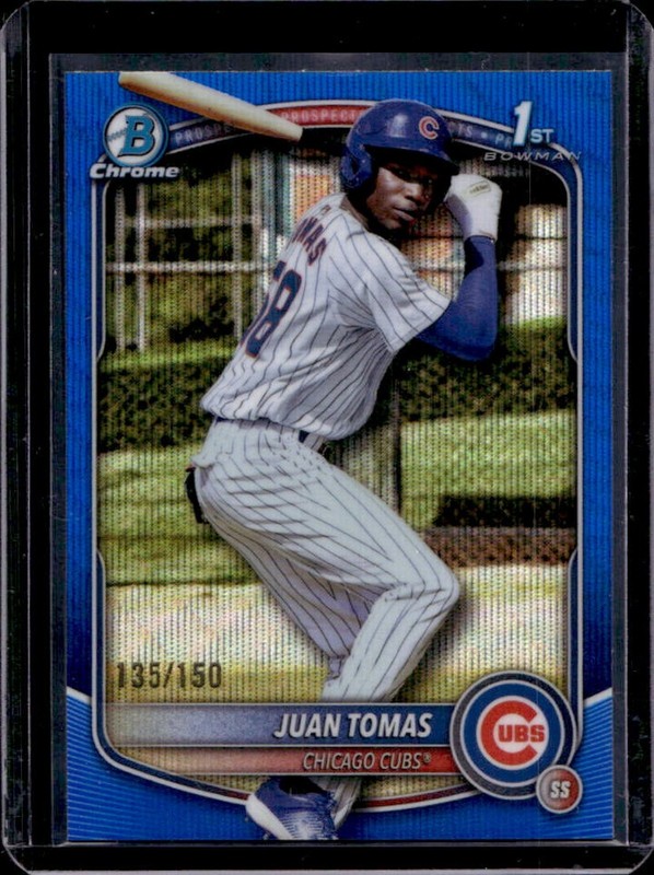 2025 Bowman Chrome Juan Tomas Blue Wave Refractor 1st Prospect #/150 Cubs