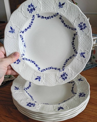Boch Berengere Blue and White Ceramic Soup Plate Belgium Floral Pattern, 6