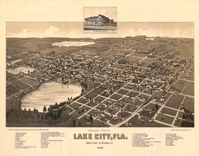 POSTER PANORAMIC VIEW LAKE CITY FLORIDA 1885 USA MAP VINTAGE REPRO FREE S/H