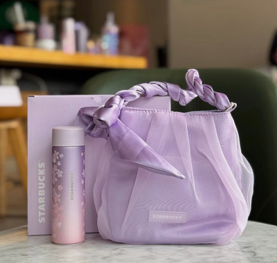 【NEW】Starbucks 2026 China Twilight Purple Sakura 5oz Mini Thermos Cup + Mesh Bag