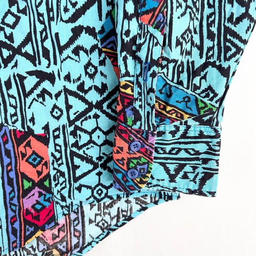 Wrangler Western Shirt Mens L Blue Aztec Southwestern Print Long Sleeve Cowboy - Picture 6 of 11