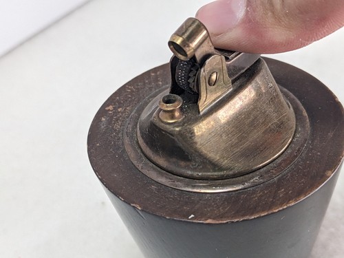 Vintage Mid Century Modern Wooden Table Lighter Pot Shaped Brown Tobacciana READ - Picture 6 of 8