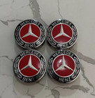 Set of 4 Mercedes Benz Center Caps Red-Black 75mm/2.95Inch Will Fit Most Models