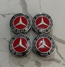 Set of 4 Mercedes Benz Center Caps Red-Black 75mm/2.95Inch Will Fit Most Models