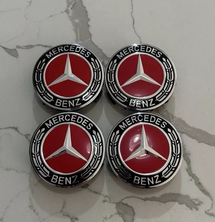 Set of 4 Mercedes Benz Center Caps Red-Black 75mm/2.95Inch Will Fit Most Models