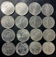 Old FRANCE Coin Lot - 2 FRANCS - 16 PURE NICKEL COINS - Lot #D27