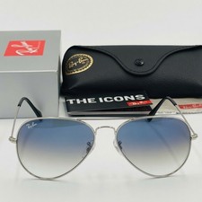 New Ray-Ban RB3025 Aviator Sunglasses Silver Frame Light Blue Gradient Lens 58mm