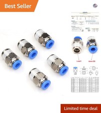 5-Pack 1/4" NPT Pneumatic Connectors - 6mm Air Fittings Set, Durable Design