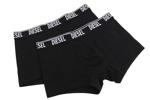 DIESEL Umbx-Shawn Men Underwear L 2 Pack Trunks Boxer Shorts Tricot Logo Black