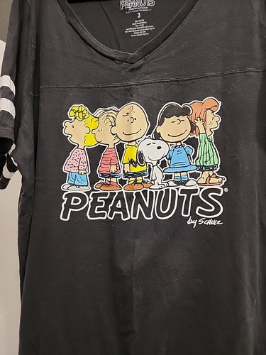 Peanuts Snoopy And The Gang Short Sleeve T-shirt Size 3X Cotton Black White Free - Picture 6 of 11