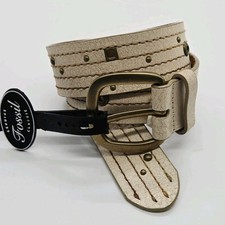 Fossil Brand Cream Genuine Leather Studded Designer Belt Multiple Stitch Small
