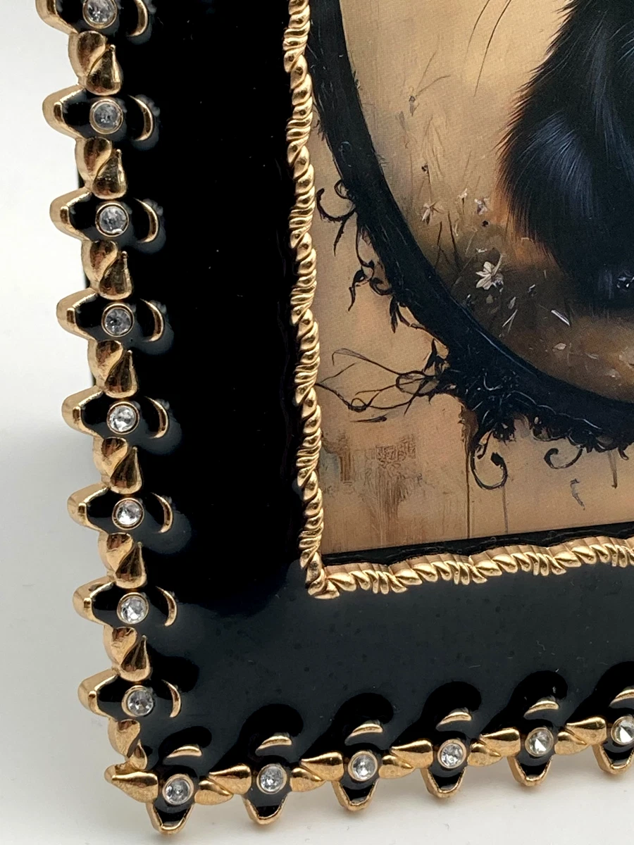 Gothic schwarze Katze gerahmte Kunst 8x6 gemischte Medien 3D Schleife Emaille Edelstein Rahmen süß Geschenk
