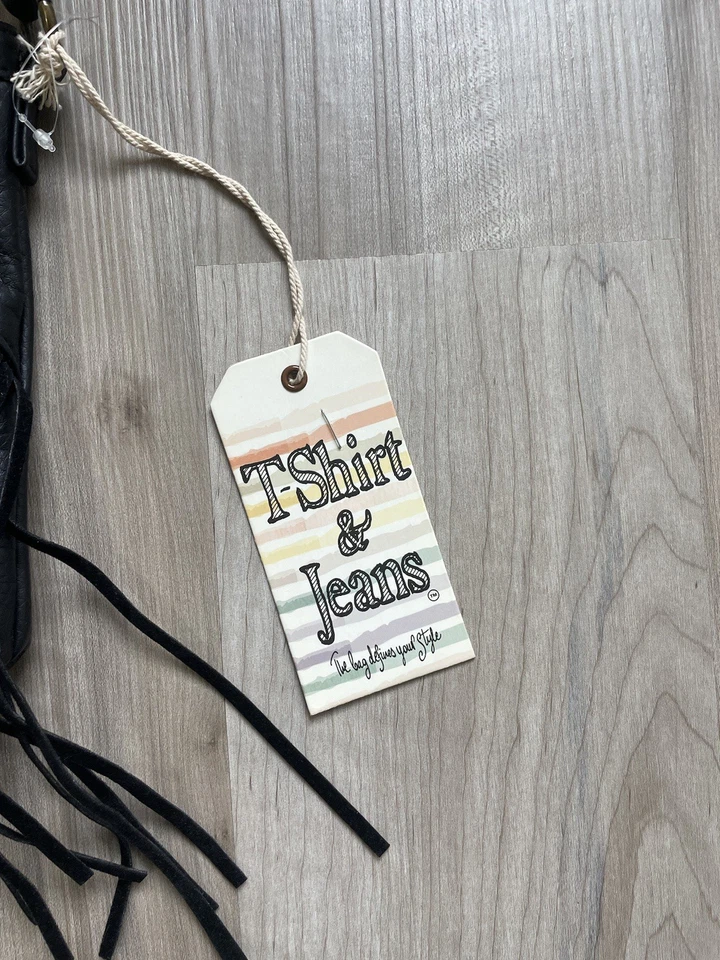 NUEVA Camiseta y Jeans Cartera Suave Imitación Cuero Bolso de Mano Bolso Boho Negro Azteca Flecos Foto 2 de 4