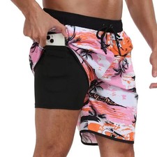 Summer Swim Trunks with Pockets and Lining Swimwear Board Shorts Men's Drawstrin