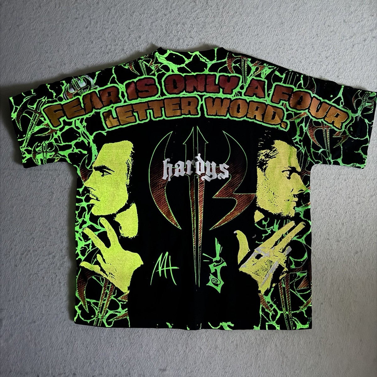 WWF WWE AOP Hardy Boyz Glow Shirt 2XL Wrestling Attitude Era Boys