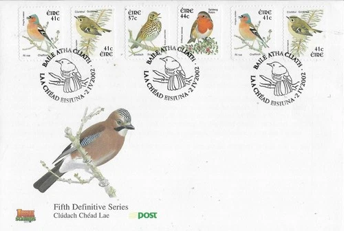 2002 IRELAND BIRDS SELF ADHESIVES NEW EURO DEFINITIVES ON SUPERB FDC (2)