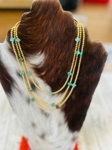Authentic Handcrafted Gold Plated Sterling Silver & Turquoise Cle’vara Beaded Necklace
