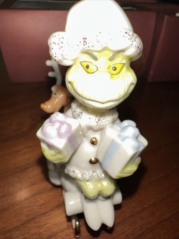 Lenox Grinch "Merry Grinchmas To All" Christmas Ornament Sleigh Santa Puppy Max