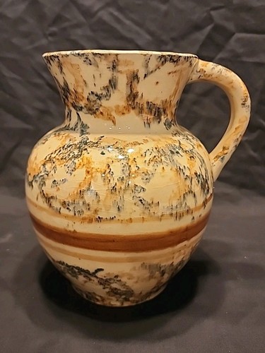 Vintage Glazed Spongeware / Yelloware Ceramic Water Pitcher