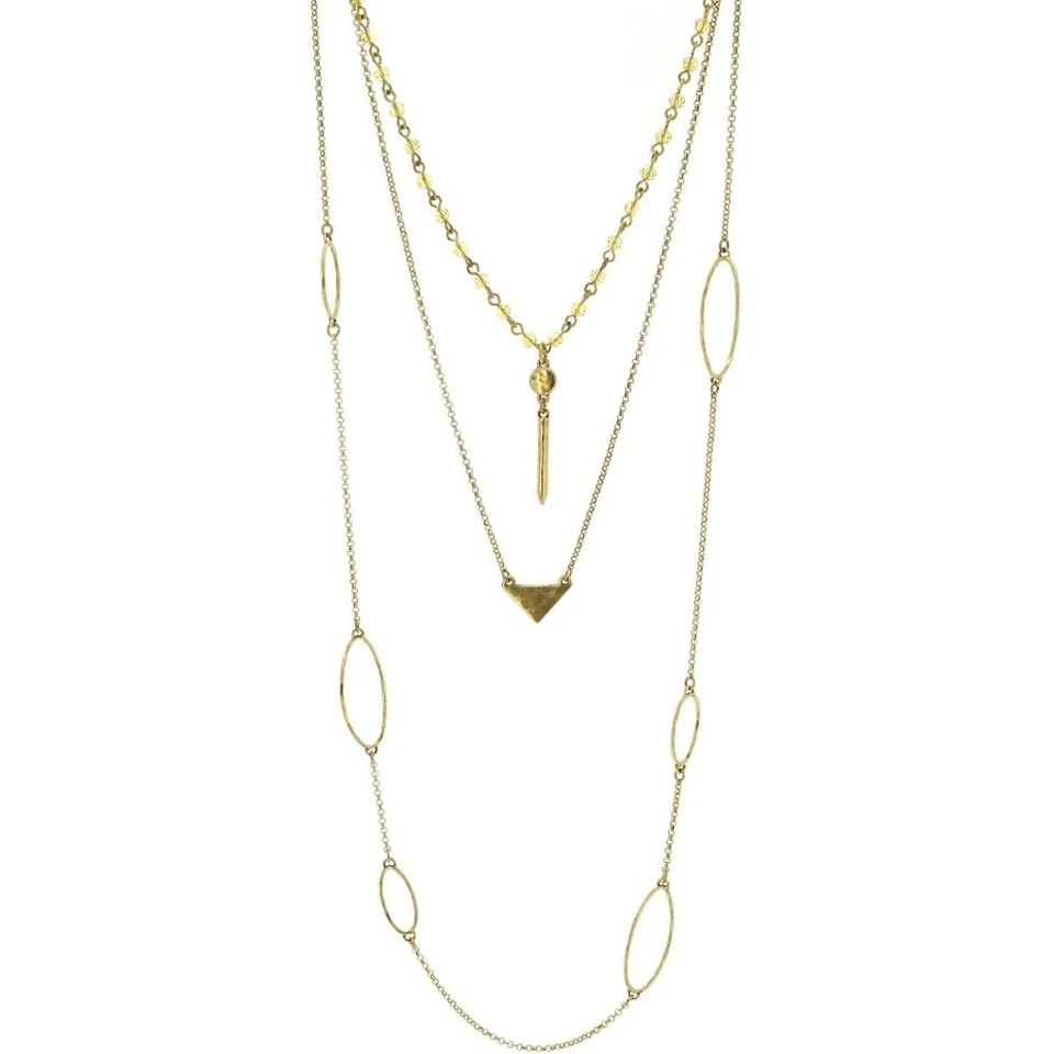 Collar Multicapa Piedra Mineral Citrino Marca Lucky Tono Dorado 18" NUEVO