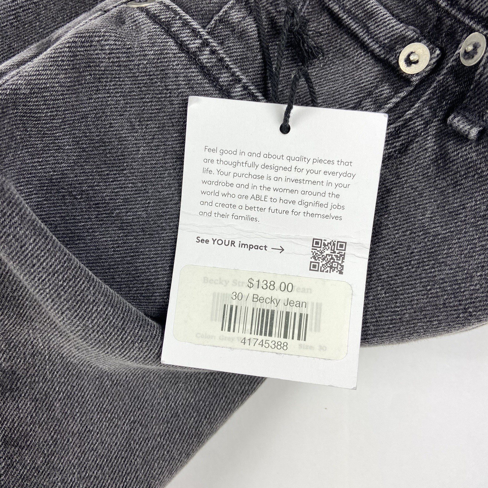 ABLE Women's Becky Straight Leg Jeans Gray Wash 30