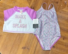 Cat  Jack XS 4/5 Girls Rash Guard  One-Piece Swimsuit Set
