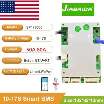 JBD 10S-17S 50A 80A Li-ion Smart BMS Same Port 36V 48V 60V w/ Balance Bluetooth