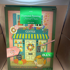 AVEC DIY Diamond Art Painting Kit Coffee Shop Framed Poster, 11.81 x 15.75